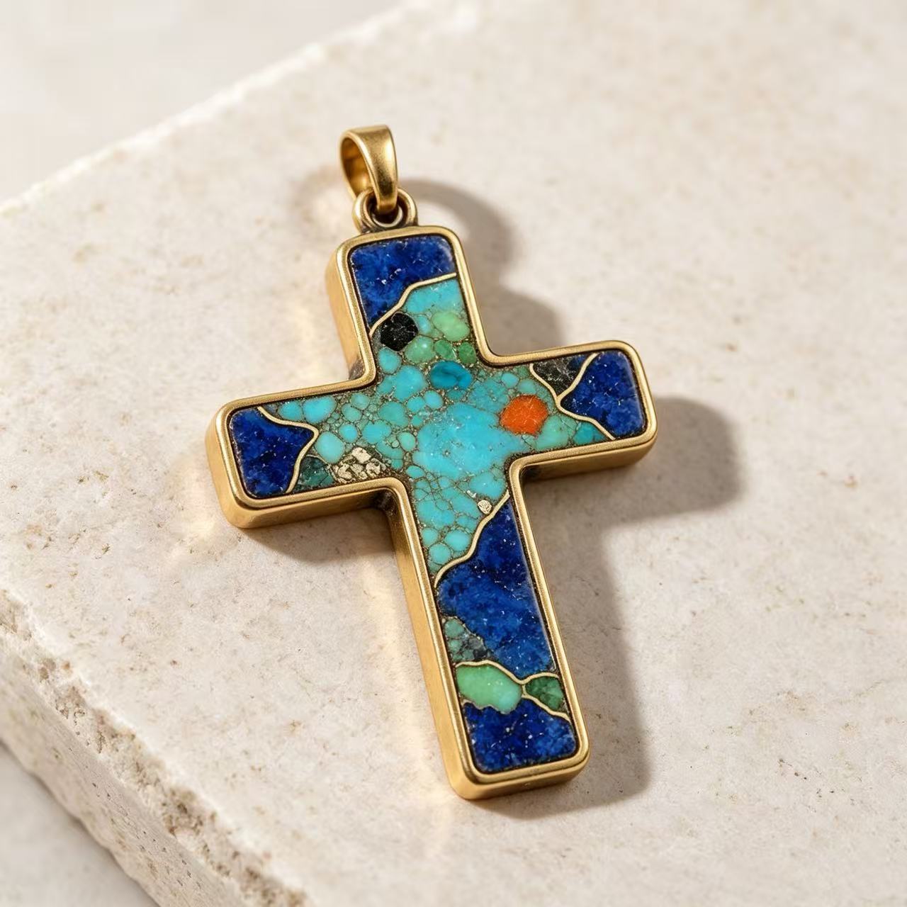 THALRAE Cosmic Himalayan Mineral Art Handcrafted Cross Pendant
