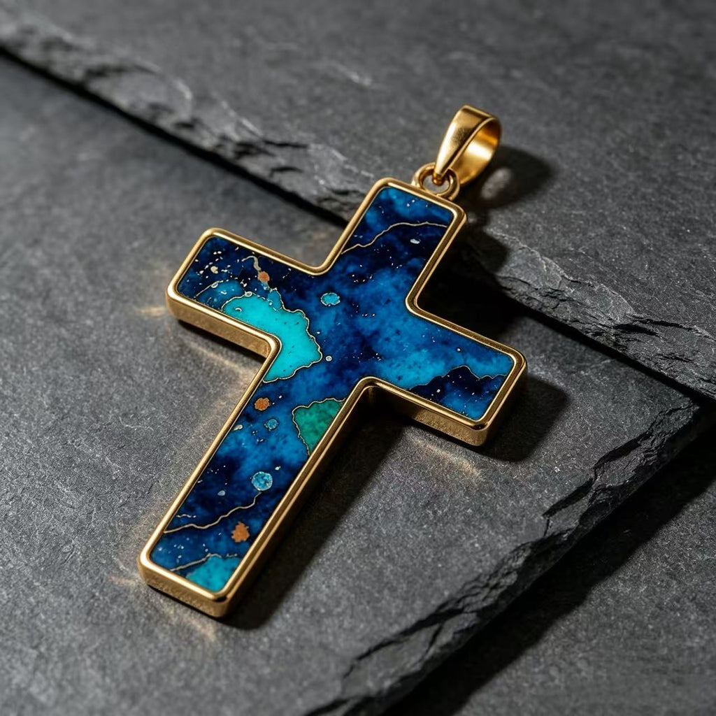 THALRAE Himalayan Mineral Art Handcrafted Cross Pendant