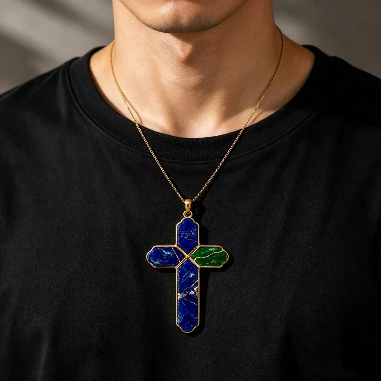 THALRAE Himalayan Mineral Art Handcrafted Cross Pendant