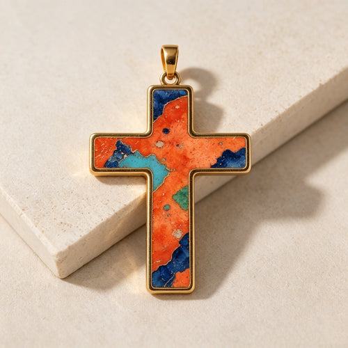 THALRAE Sunset Himalayan Mineral Art Handcrafted Cross Pendant