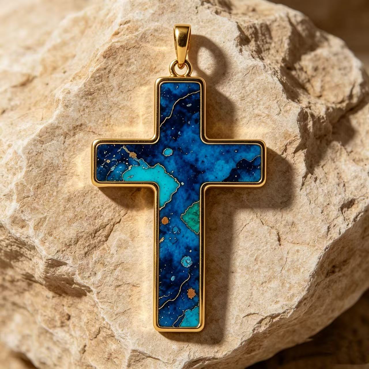 THALRAE Himalayan Mineral Art Handcrafted Cross Pendant