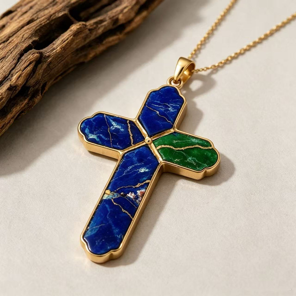 THALRAE Himalayan Mineral Art Handcrafted Cross Pendant