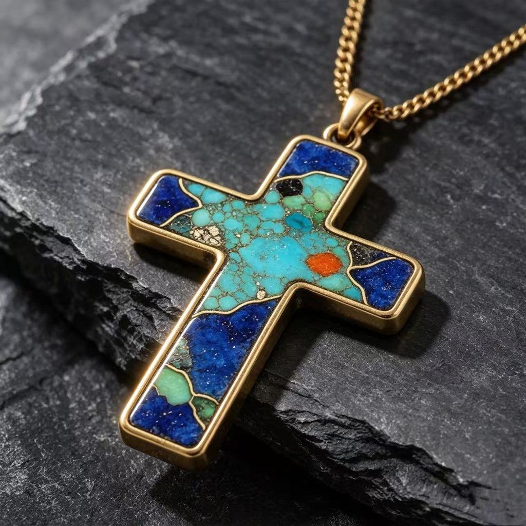 THALRAE Cosmic Himalayan Mineral Art Handcrafted Cross Pendant