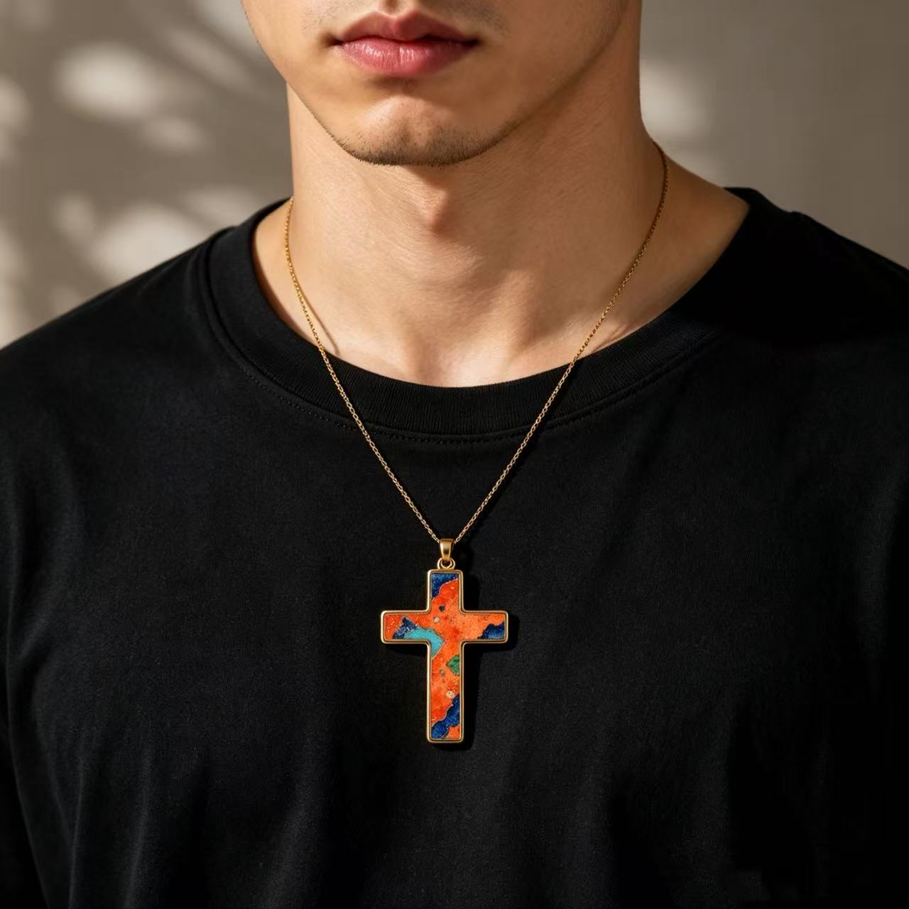 THALRAE Sunset Himalayan Mineral Art Handcrafted Cross Pendant