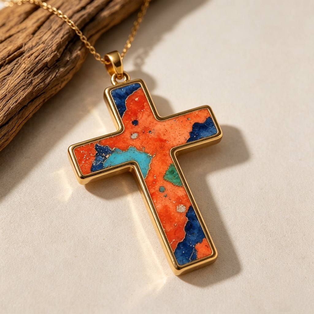 THALRAE Sunset Himalayan Mineral Art Handcrafted Cross Pendant