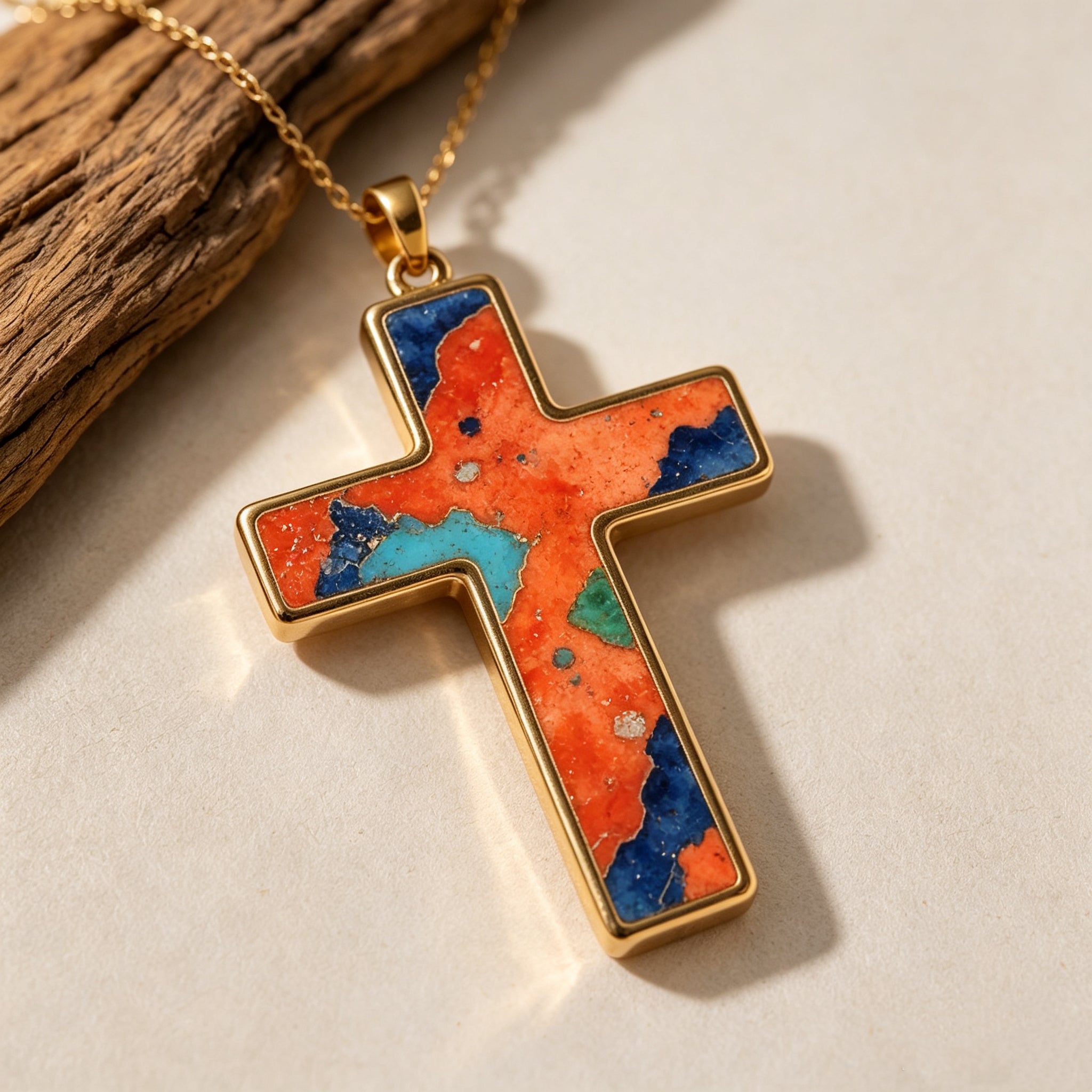 THALRAE Sunset Himalayan Mineral Art Handcrafted Cross Pendant