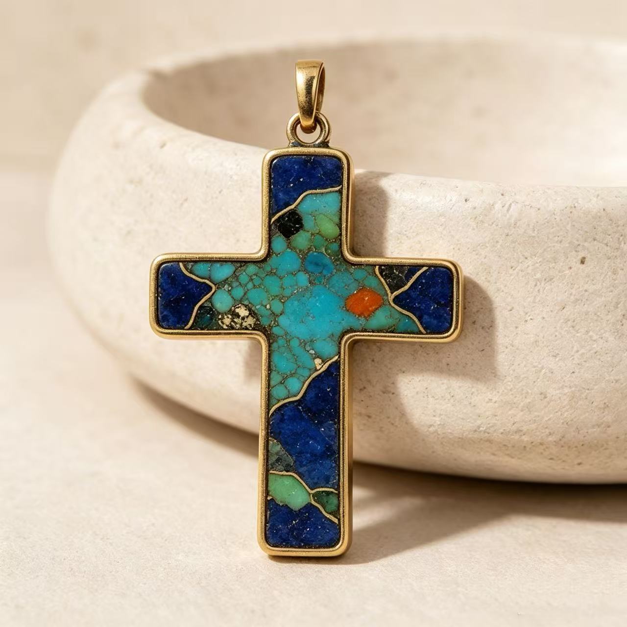 THALRAE Cosmic Himalayan Mineral Art Handcrafted Cross Pendant