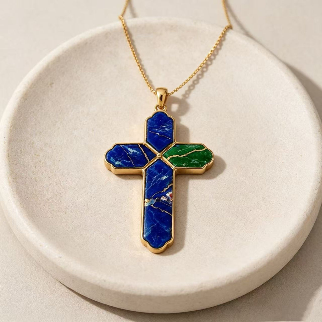 THALRAE Himalayan Mineral Art Handcrafted Cross Pendant