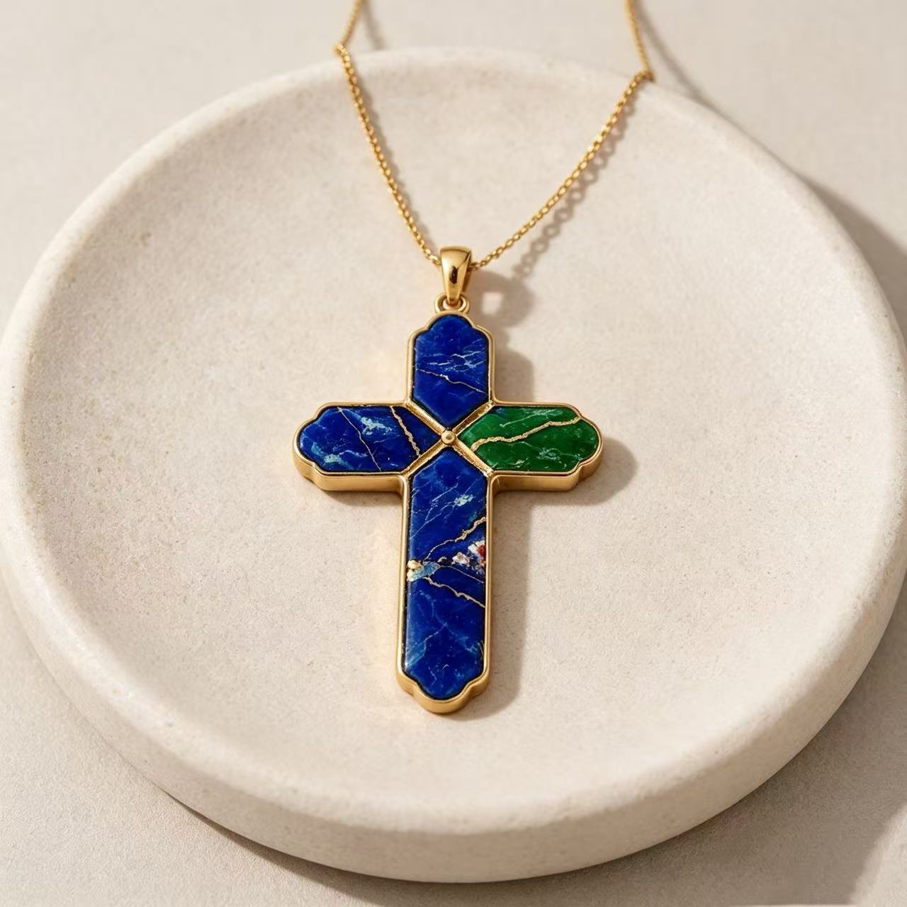 THALRAE Himalayan Mineral Art Handcrafted Cross Pendant