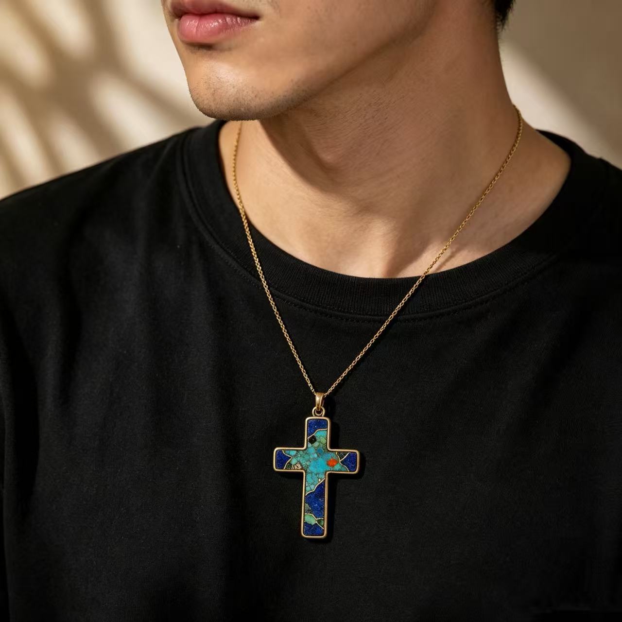 THALRAE Cosmic Himalayan Mineral Art Handcrafted Cross Pendant